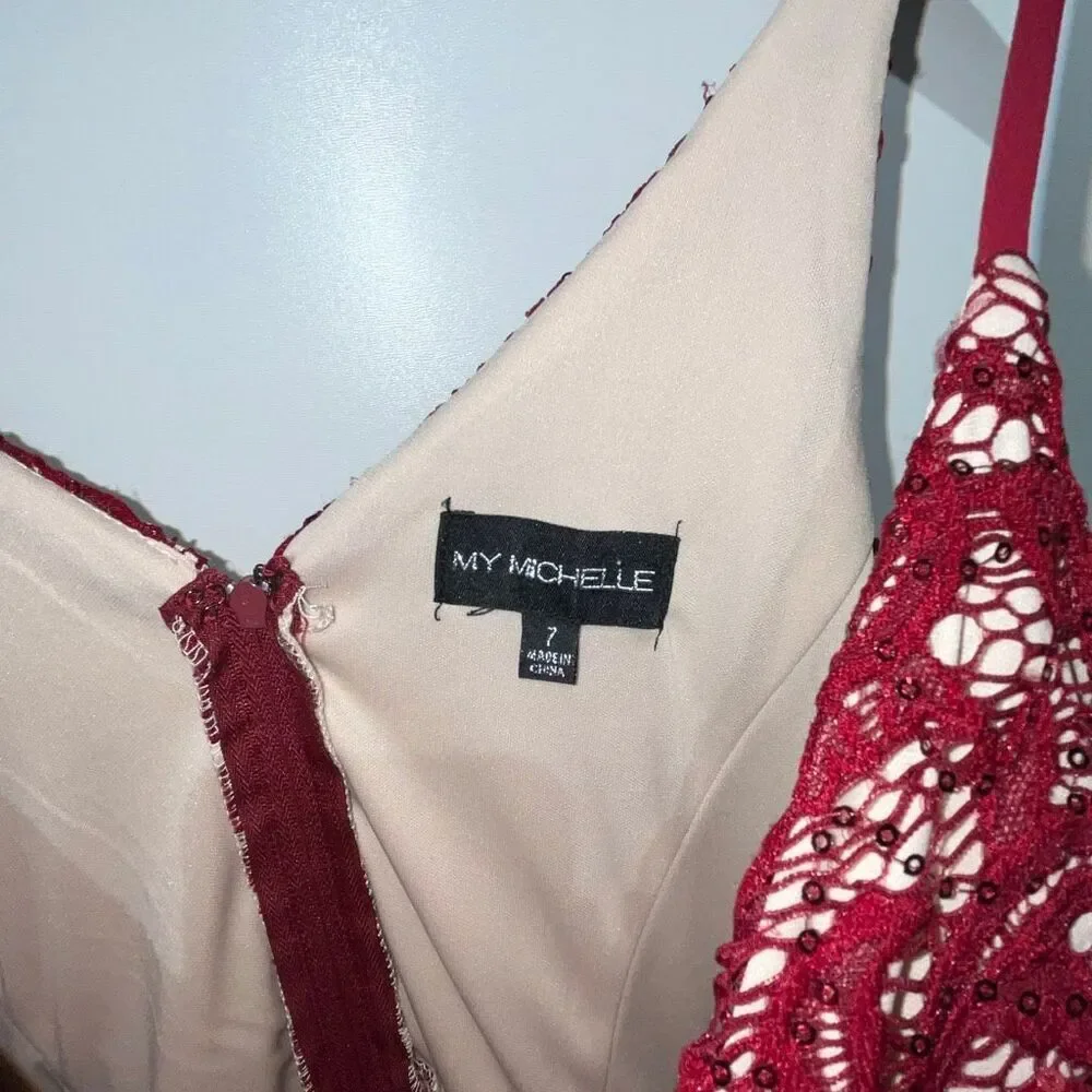 My Michelle Women's Maroon Lace‎ Overlay Sleeveless Mini Dress Size 7 NWT